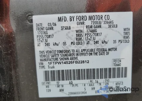 2006 Ford F150 Supercrew from USA, damaged, VIN 1FTPW14526FB22812